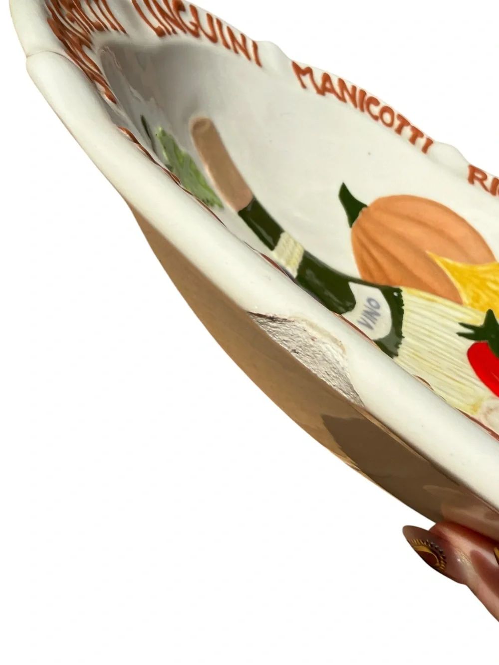 Hand Painted Italian Pasta Serving Bowl 13” Grapes Wine Tuscan Kitchen Decor
